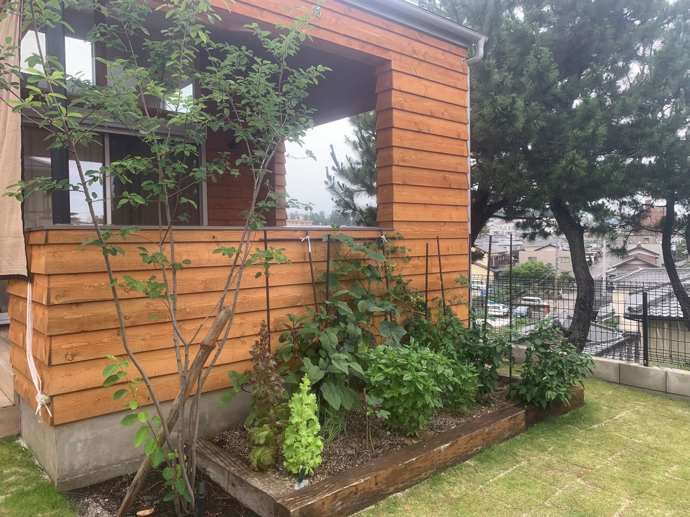 岡崎枕木菜園芝生の庭。ベジタブルガーデン・菜園を楽しむ。のイメージ